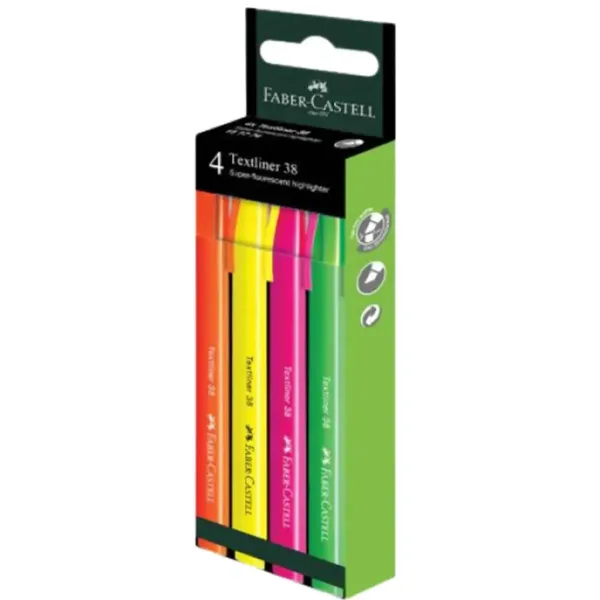 Faber-Castell: Textliner 38 Textmarker-Set mit fluoreszierenden Farben, 4er-Pack Bild 1