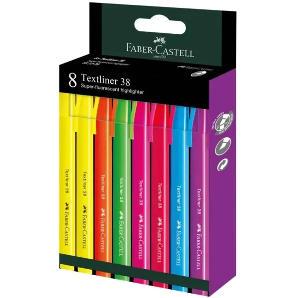 Faber-Castell: Textliner 38 Textmarker-Set mit fluoreszierenden Farben, 8er-Pack Bild 1