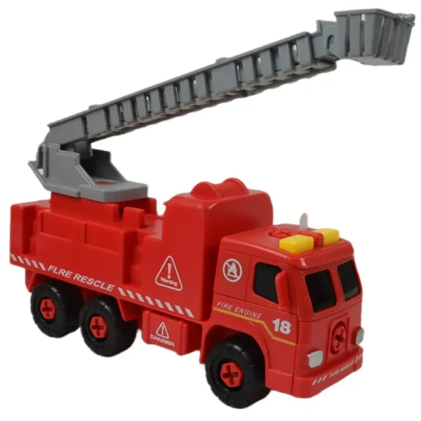 Feuerwehrfahrzeug: Zerlegbares Feuerwehrfahrzeug mit Kran, Werkzeugen und Sound, 20 cm Bild 3