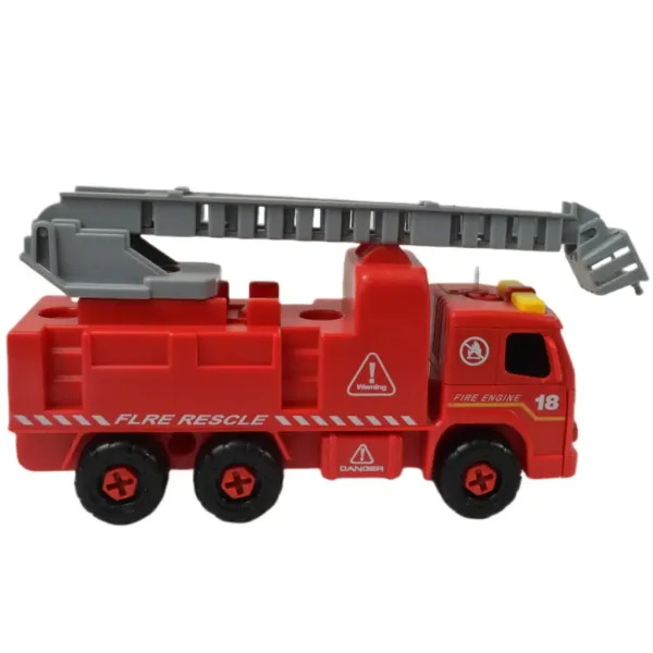 Feuerwehrfahrzeug: Zerlegbares Feuerwehrfahrzeug mit Kran, Werkzeugen und Sound, 20 cm Bild 4