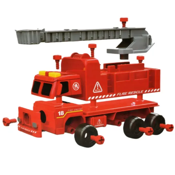 Feuerwehrfahrzeug: Zerlegbares Feuerwehrfahrzeug mit Kran, Werkzeugen und Sound, 20 cm Bild 7
