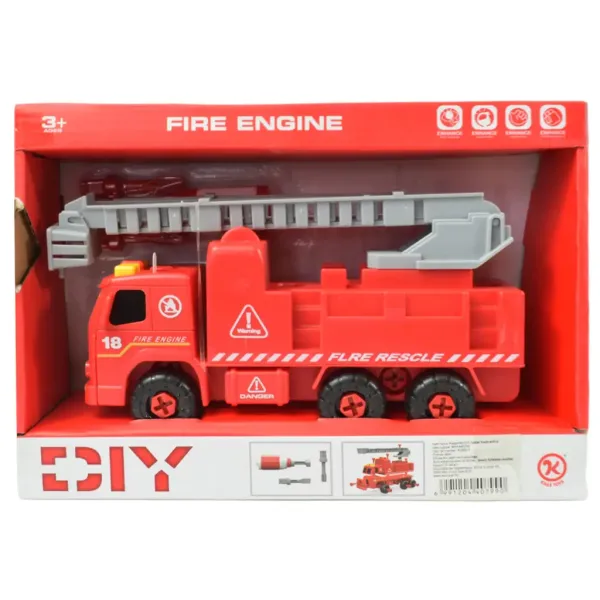 Feuerwehrfahrzeug: Zerlegbares Feuerwehrfahrzeug mit Kran, Werkzeugen und Sound, 20 cm Bild 8