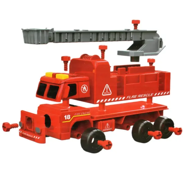 Feuerwehrfahrzeug: Zerlegbares Feuerwehrauto mit Hebekorb, Werkzeugen und Sound, 20 cm Bild 6