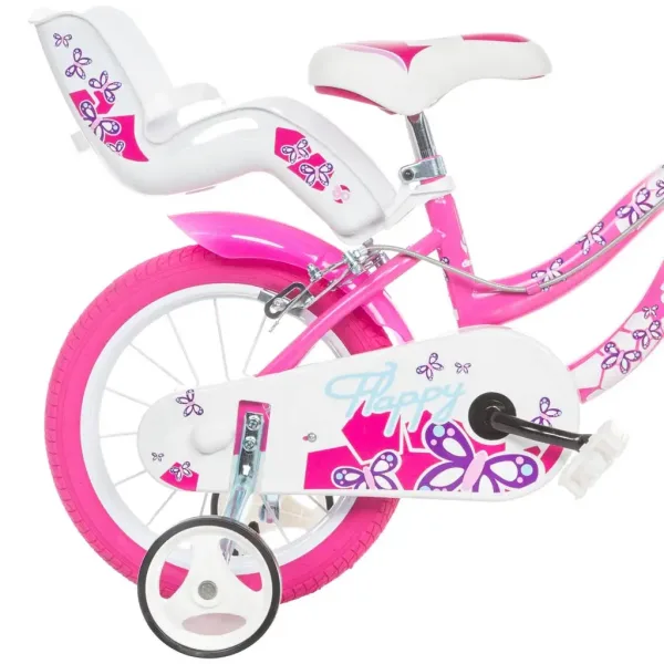 Flappy 16” Kinderfahrrad mit Korb und Puppensitz in Rosa-Weiß – Dino Bikes Fahrrad Bild 2