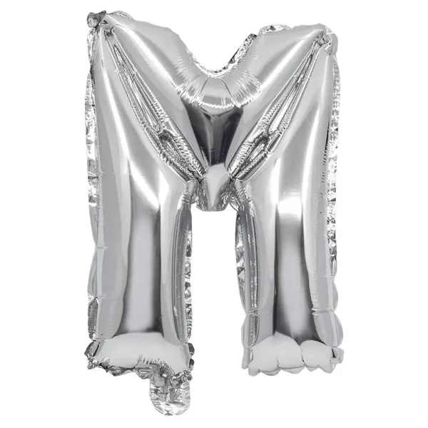 Folienballon in Buchstabenform, silberfarben – Buchstabe M, 32 cm Bild 1