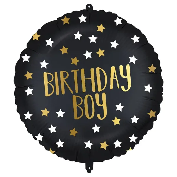 Folienballon zum Geburtstag – mit der Aufschrift „Birthday Boy“, schwarz-gold mit Sternen, 46 cm Bild 1