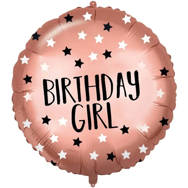 Folienballon zum Geburtstag – mit der Aufschrift "Birthday Girl", roségold mit Sternen, 46 cm Bild 1