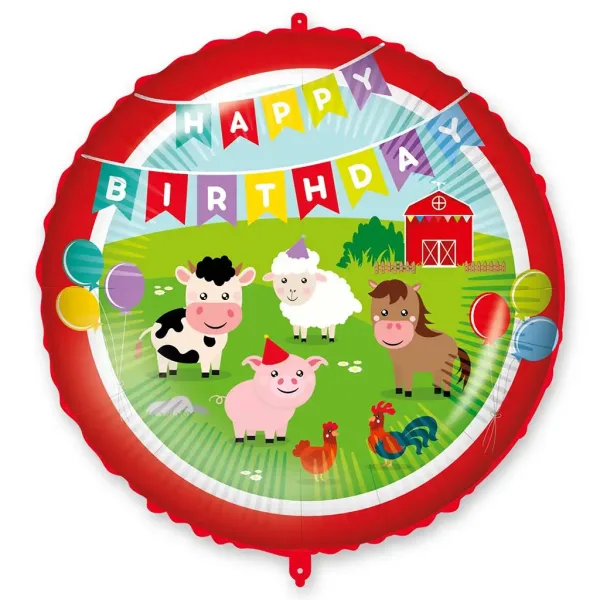 Geburtstags-Folienballon – mit „Happy Birthday“-Aufschrift, Bauernhoftier-Motiv, 46 cm Bild 1