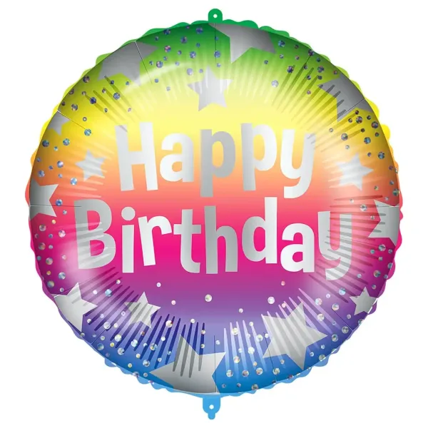 Geburtstags-Folienballon – mit „Happy Birthday“-Aufschrift, regenbogenfarbigem Sternenmuster, 46 cm Bild 1