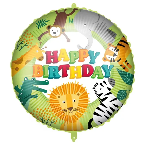 Geburtstags-Folienballon – mit der Aufschrift „Happy Birthday“, Dschungel-Tiermuster, 46 cm Bild 1