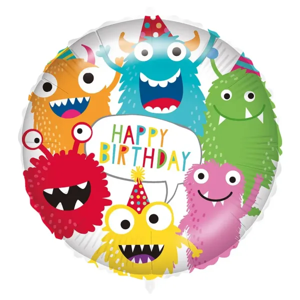 Geburtstags-Folienballon – mit der Aufschrift „Happy Birthday“, buntes Monster-Muster, 46 cm Bild 1