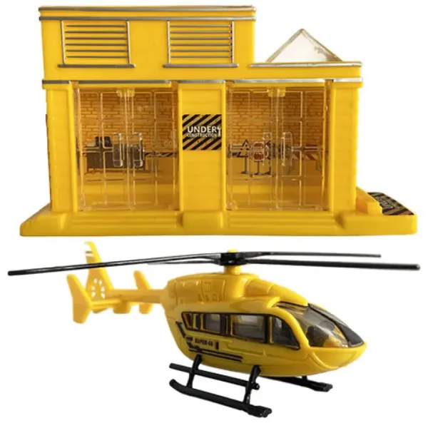 Große Baustelle mit Fahrzeugen, Gebäude und Hubschrauber, 9-teiliges Spielset Bild 2
