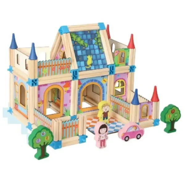 Holz farbenfrohes Villa-Spielset mit Zubehör Bild 2