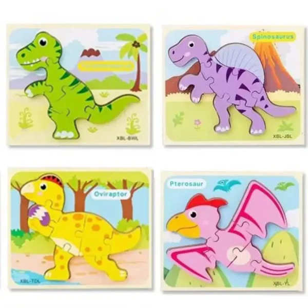 Holzpuzzle mit Dinosaurierformen in verschiedenen Varianten Bild 2
