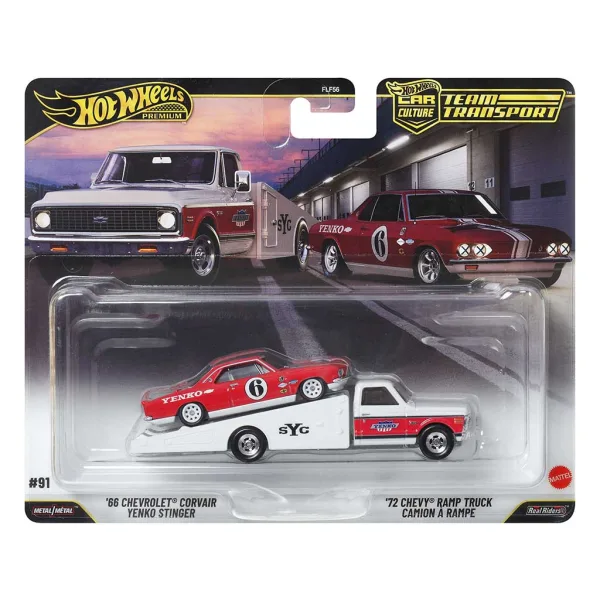 Hot Wheels: 72 Chevy Ramp Truck Autotransporter und 66 Chevrolet Corvair Modellauto 1/64 - Mattel Bild 1