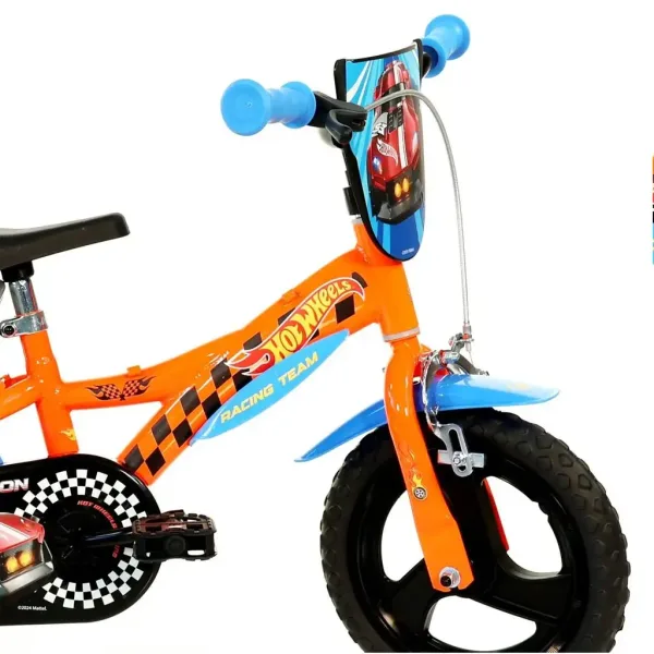 Hot Wheels 12" Kinderfahrrad mit Flaschenhalter und Stützrädern in Orange-Schwarz – Dino Bikes Fahrrad Bild 3