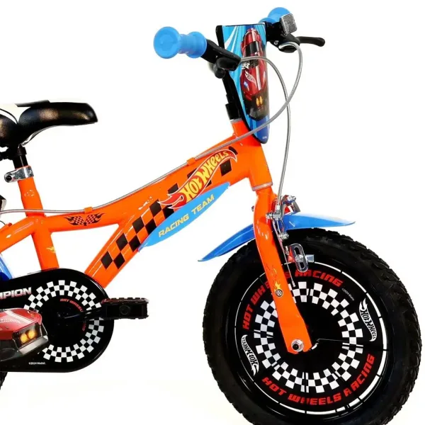 Hot Wheels 14" Kinderfahrrad mit Flaschenhalter und Stützrädern in orange-schwarz – Dino Bikes Fahrrad Bild 3