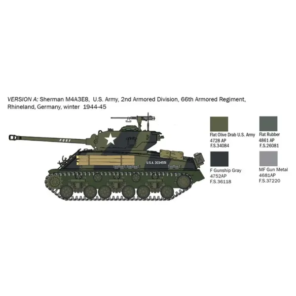 Italeri 1/56 M4A3E8 Sherman Fury Panzer Modellbausatz Bild 3
