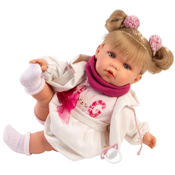 Llorens: Júlia, 42 cm große weinende Puppe mit Schnuller in einem Rock mit Schleife. Bild 2