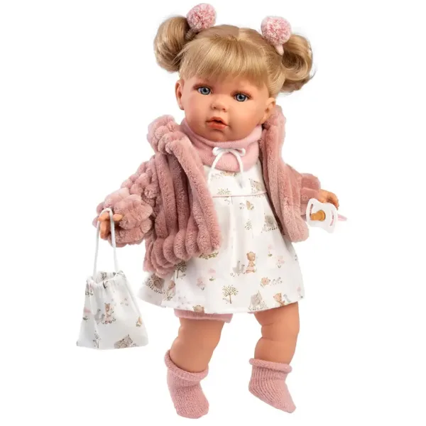 Llorens: Júlía 42cm weinende Puppe mit Schnuller in rosa Mantel Bild 3