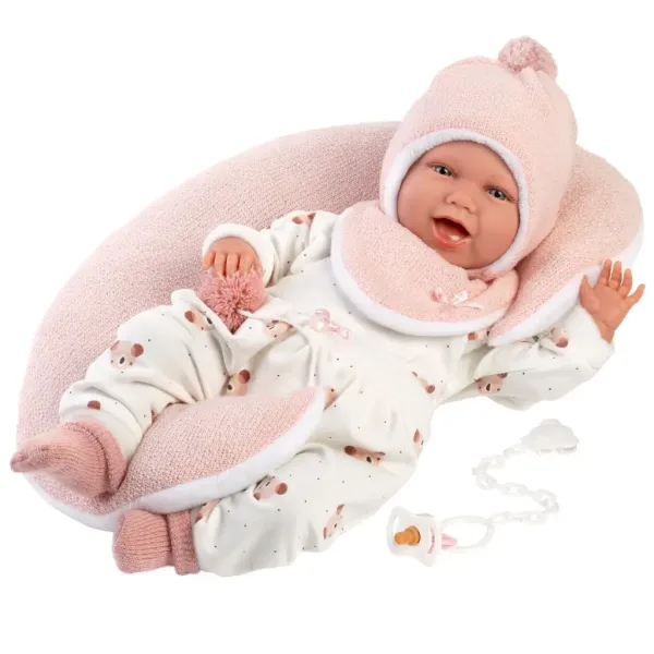 Llorens: Mimi 42 cm große Puppe mit Geräusch, Bauchpolster und Bärenkleidung Bild 3