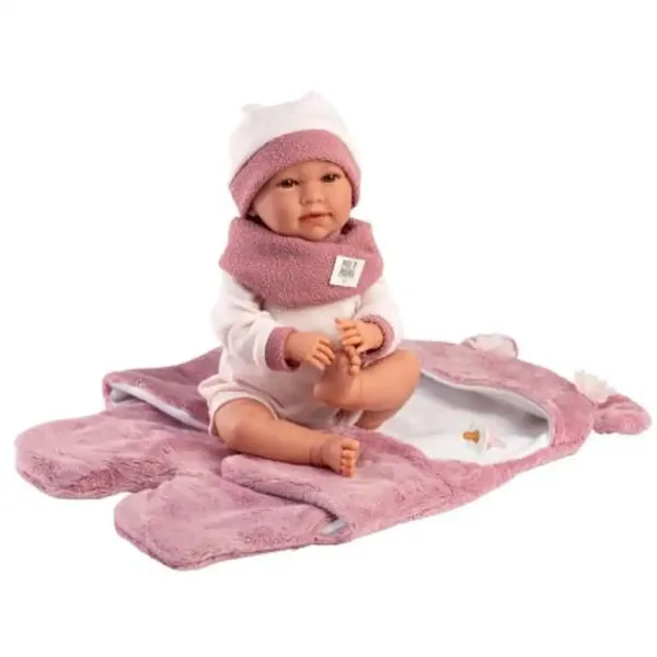 Llorens: Mimi 42 cm große weinende Puppe mit rosa Bärenohren und weichem Schlafsack Bild 3