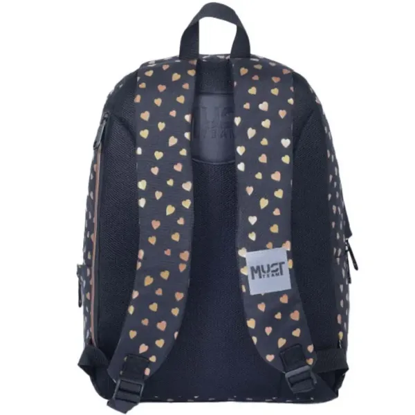 Luna: Schwarzer-goldener Rucksack mit Herzchen, 1 Fach, 32x17x42 cm Bild 2