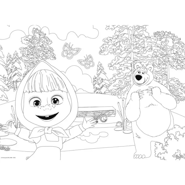 Mascha und der Bär 2-in-1 Maxi-Bodenpuzzle mit 24 Teilen und Malbuch, 70x50 cm – Lisciani Bild 3