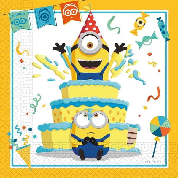 Minions Geburtstags-Papierserviette – 2-lagig, 33x33 cm, 20 Stück Bild 1