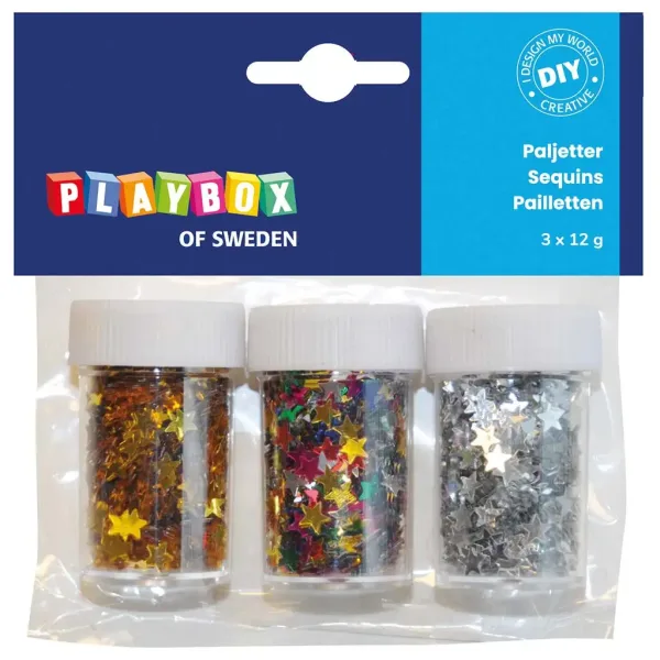 PlayBox: Dekorationssterne in verschiedenen Farben, 3x12g Packung Bild 1