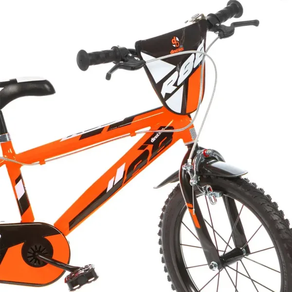R88 14” Kinderfahrrad mit Flaschenhalter und Stützrädern in orange-schwarz – Dino Bikes Fahrrad Bild 3