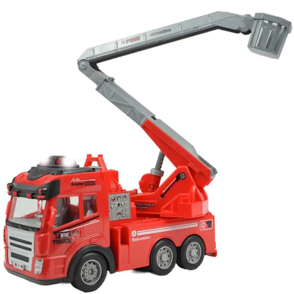RC ferngesteuertes Hubarbeitsbühnen-Feuerwehrauto mit Lichteffekten, Maßstab 1/43, 27 MHz, 21 cm Bild 4