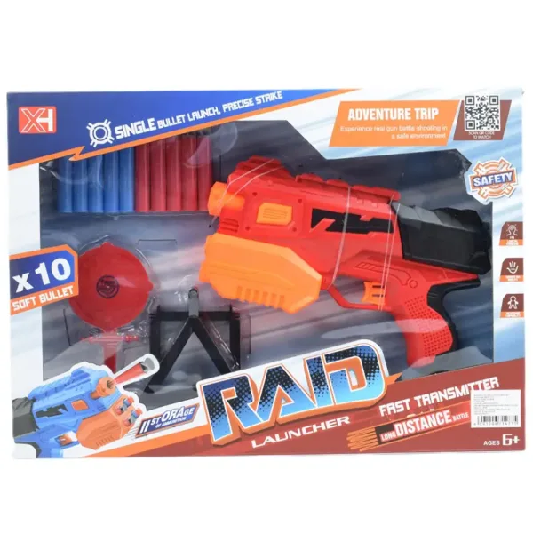 Raid Launcher: Manuelle Schaumstoffwaffe mit Zielscheibe und Patronen 26cm Bild 8