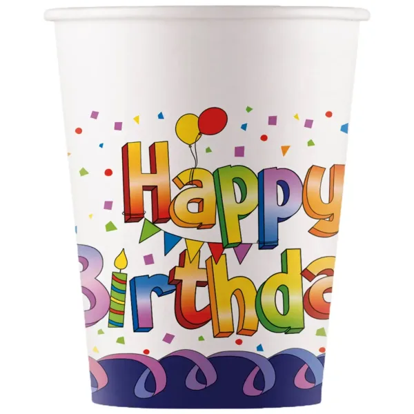 Regenbogen-Geburtstag "Happy Birthday" Pappbecher 8er-Set 200ml Bild 1