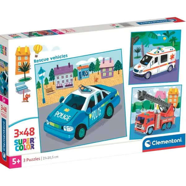 Rettungsfahrzeuge 3x48-teiliges SuperColor-Puzzle - Clementoni Bild 1