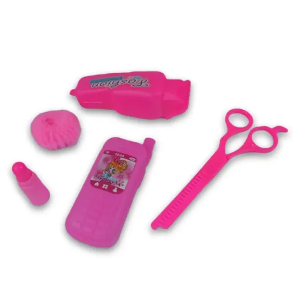 Rosa 8-teiliges Schönheitset mit Telefon, Schere und Zubehör. Bild 3