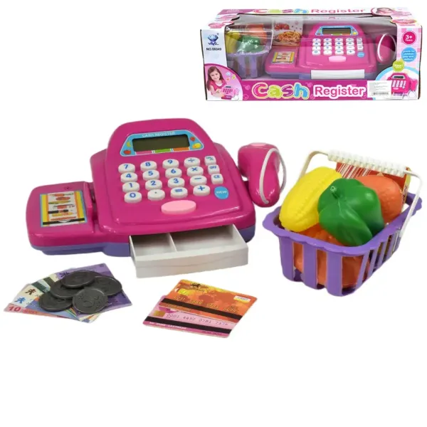 Rosa Registrierkasse mit Licht und Ton, Zubehör und Spielgeld, 24 cm Bild 1