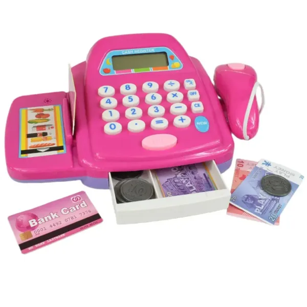 Rosa Registrierkasse mit Licht und Ton, Zubehör und Spielgeld, 24 cm Bild 2