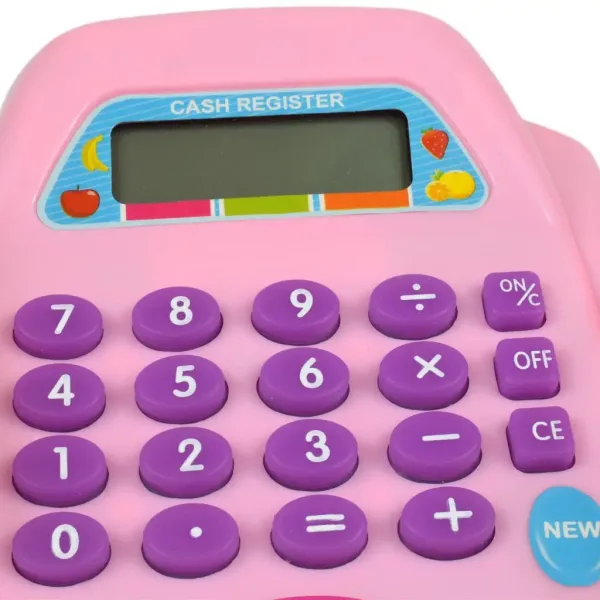 Rosa elektronische Registrierkasse mit Licht und Ton, Spielgeld 25x14cm Bild 3