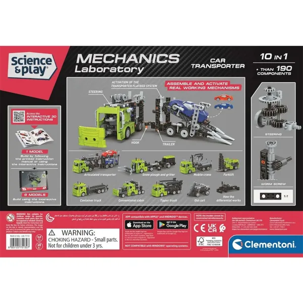 Science & Play: Mechanik-Werkstatt – Doppeldecker-Autotransporter-Bausatz – Clementoni Bild 2