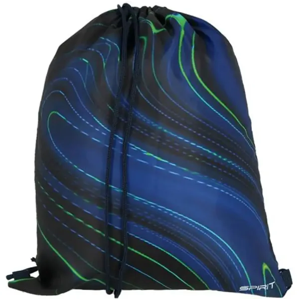 Spirit: Blue Stripes Schultasche/Rucksack mit blau-grünen Streifen auf schwarzem Hintergrund, 4-teiliges Set, 41x20x32cm Bild 4