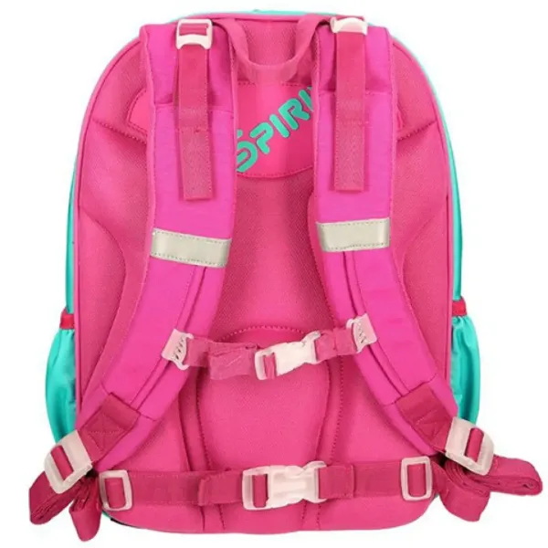 Spirit: Rosa-türkisfarbener, eulenmusteriger, abgerundeter, ergonomischer Schulranzen, Rucksack 40x20x18cm Bild 3