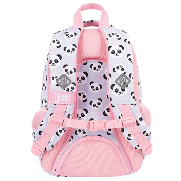 St.Right Grey Panda rosa-grauer Pandamuster-Schulranzen mit drei Fächern, Rucksack 39x27x17 cm Bild 3