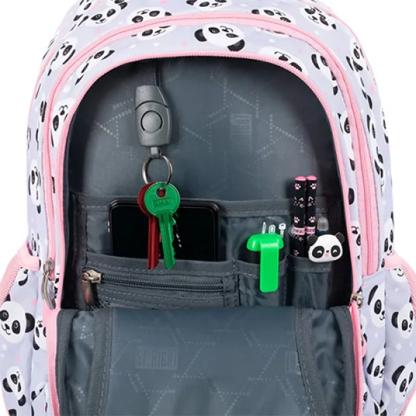 St.Right Grey Panda rosa-grauer Pandamuster-Schulranzen mit drei Fächern, Rucksack 39x27x17 cm Bild 4