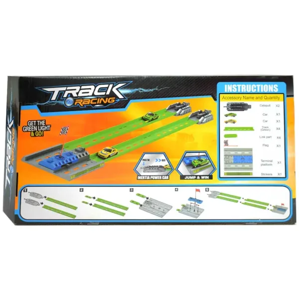 Track Racing: Beschleunigungsrennstrecke mit Zielflagge und 2 kleinen Autos im Maßstab 1/64 Bild 2
