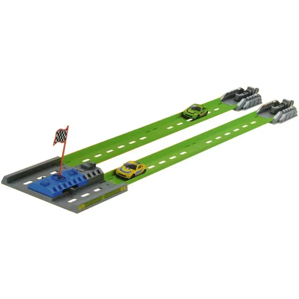 Track Racing: Beschleunigungsrennstrecke mit Zielflagge und 2 kleinen Autos im Maßstab 1/64 Bild 3