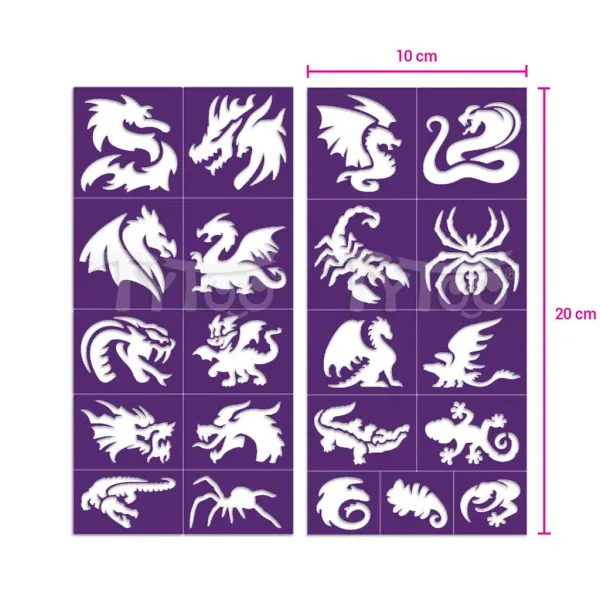TyToo: Schablonenset für Glitzer-Tattoos von Drachen und Eidechsen 21 Stück Bild 4