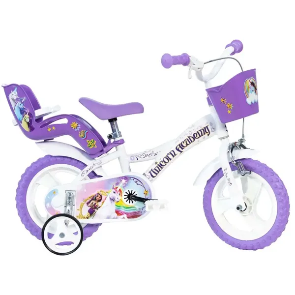 Unicorn Academy weiß-lila Fahrrad in Größe 12 - Dino Bikes Fahrrad Bild 1