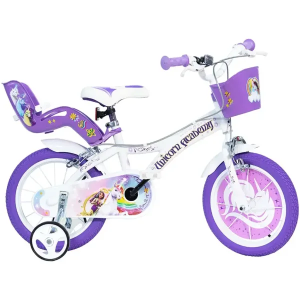 Unicorn Academy weiß-lila Fahrrad in Größe 14 - Dino Bikes Fahrrad Bild 1