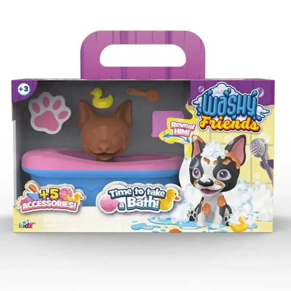 Washy Friends: Color Reveal planschender Boston Terrier mit Badewanne und Zubehör Bild 1